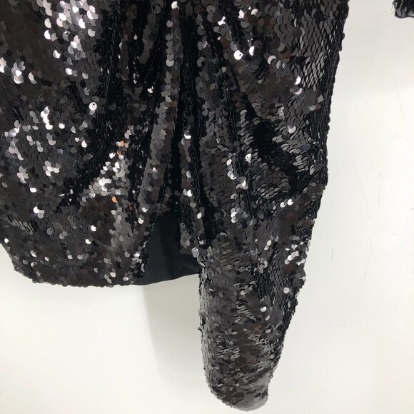 NWT PINKO Black Long Sleeve Stretch Asymmetric Hem Mini Sequin Dress Sz 12/EU 44 - Picture 11 of 16